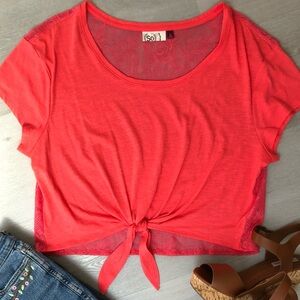 🌼SO Boho Bright Coral Crop Top with Lace Back Size XL